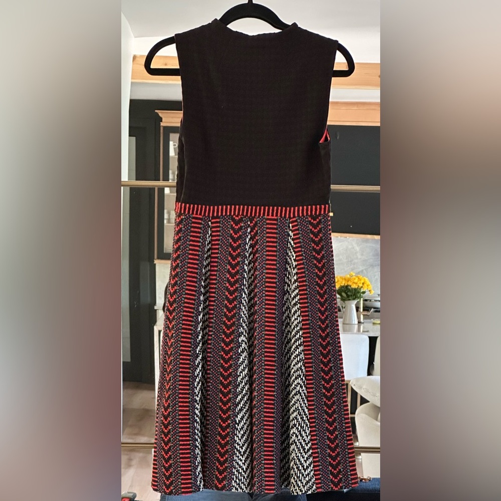 Maeve Black Knit Midi Dress with Red and White Chevron Panel